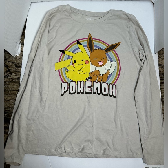 Pokémon Girls Tan Cotton Long-sleeve Shirt Top-Size XL - Picture 2 of 9